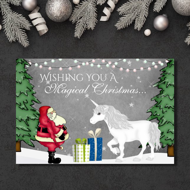 Tomten och Unicorn Magic jul Gott nytt år Helgkort (Skapare uppladdad)