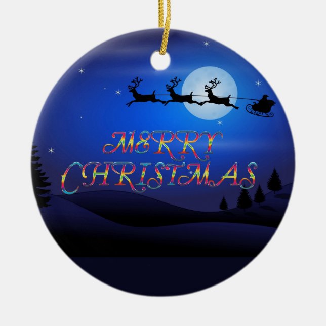 Tomten över Blå Måne Julgransprydnad Keramik (Framsidan)