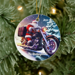 Tomten på en motorcykel i Snö Julgransprydnad Keramik