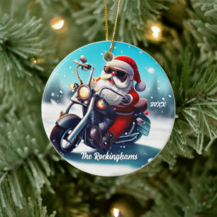Tomten på en motorcykel i Snö Julgransprydnad Keramik