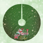 Tomten på God jul Tåg Brev Grönt stjärnor Julgransmatta Borstad Polyester<br><div class="desc">Träd-kjolen är mörk grönt täckt av dubbelsidiga guld-stjärnor av olika storlek och Jultomten som kör ett rött och vitt tåg som bär brev och polkagrisar med texten God jul i ljust guld.</div>