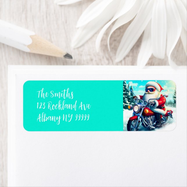 Tomten på motorcykel returadress etikett (Insitu)
