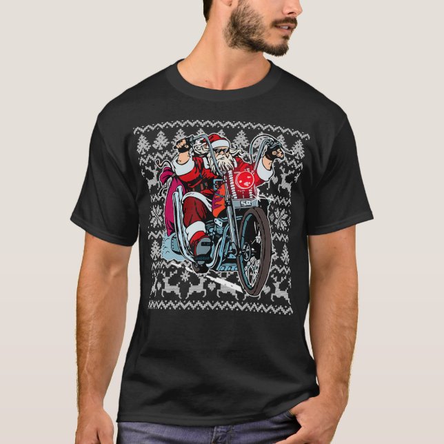 Tomten på motorcykel Ugly jul Sweater Gift  T Shirt (Framsida)