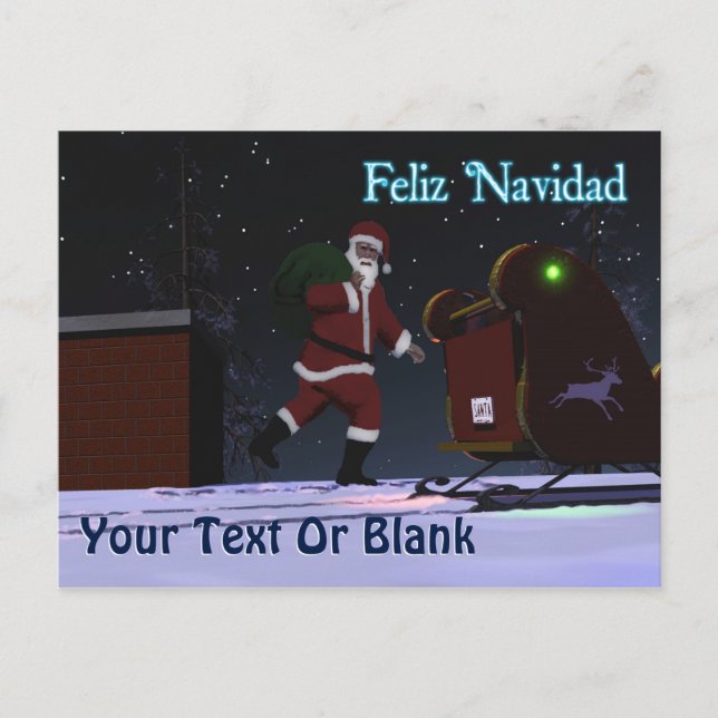 Tomten på Tak - Feliz Navidad Helg Vykort (Framsida)