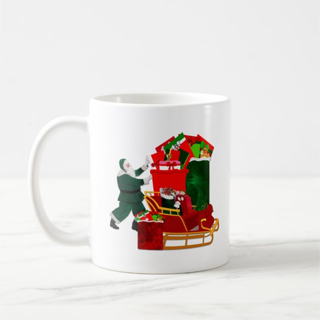 Tomten packar hans sleigh kaffemugg (Vänster)