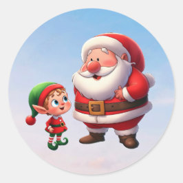 Tomten pratar med en söt jul Elf Runt Klistermärke