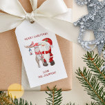 Tomten Reindeer och kardinal Personlig jul Presentetikett<br><div class="desc">Personlig familjens juletiketter med tomten och hans Helpers. Formuleringen är fullt redigerbar och är skriven i vismisk typografi. Det står för närvarande "God jul Kärlek [Familj namn]" och du anpassar detta som du vill. En söt vattenfärgsdesign med Pappa jul,  renar och kardinal.</div>