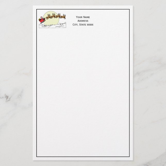 Tomten Reindeer över Snö täckte staden Lt Måne Brevpapper (Framsida)