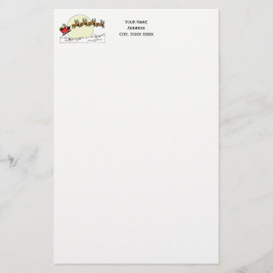 Tomten Reindeer över Snö täckte staden Lt Måne Brevpapper