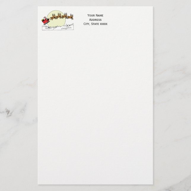 Tomten Reindeer över Snö täckte staden Lt Måne Brevpapper (Framsida)