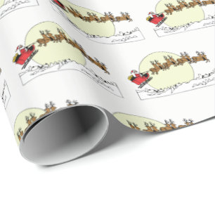 Tomten Reindeer över Snö täckte staden Lt Måne Presentpapper