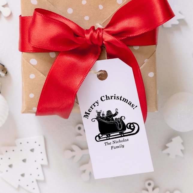 Tomten, renar i Sleigh-julfamiljen Namn Stämpel (Skapare uppladdad)