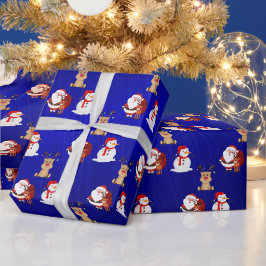 Tomten, renar och Snögubbe X'mas Wrapping Papper Presentpapper