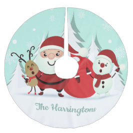 Tomten, renare och Snögubbe, träd-kirt Julgransmatta Borstad Polyester