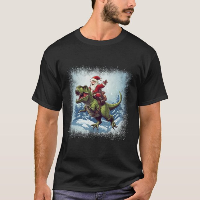 Tomten Riding A Dinosaur T-rex Funny jul T Shirt (Framsida)