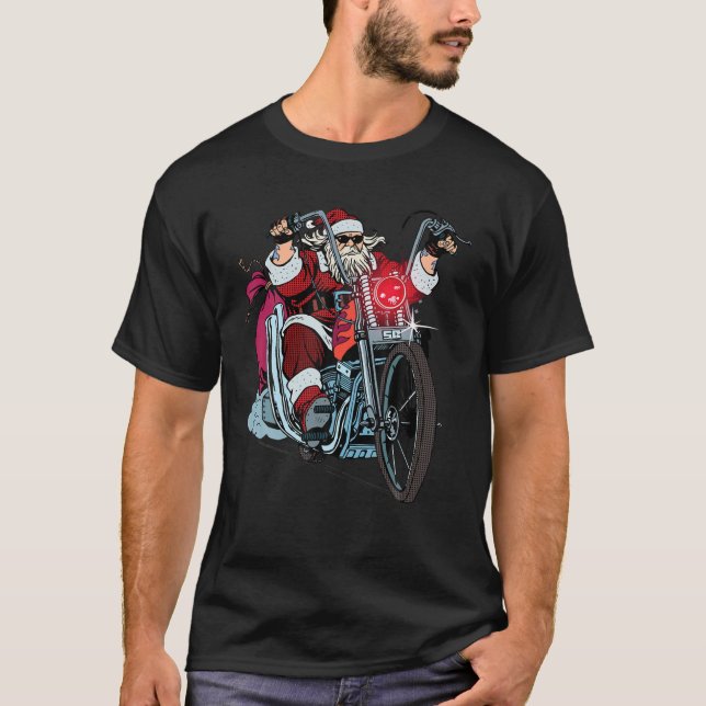 Tomten Riding A Motorcycle-jul T Shirt (Framsida)