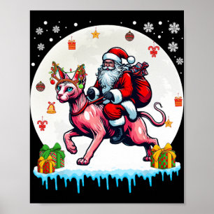 Tomten Riding Reindeer Sphynx Cat julägare K Poster