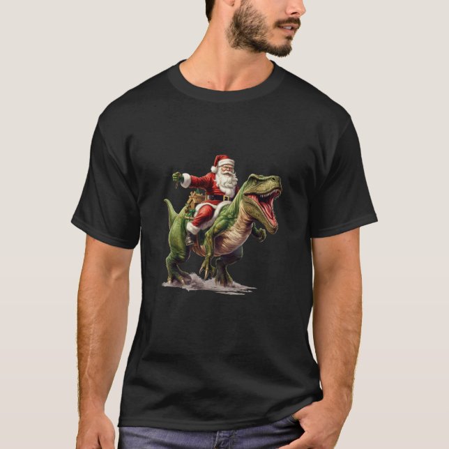 Tomten Riding T rex jul T rex Finny jul Shirt (Framsida)