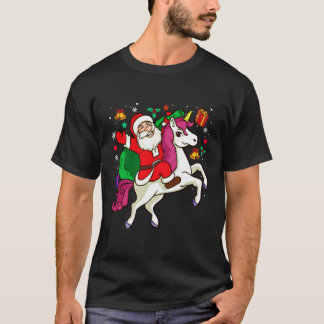 Tomten Riding Unicorn Älskare Funny Julafton Gift  T Shirt