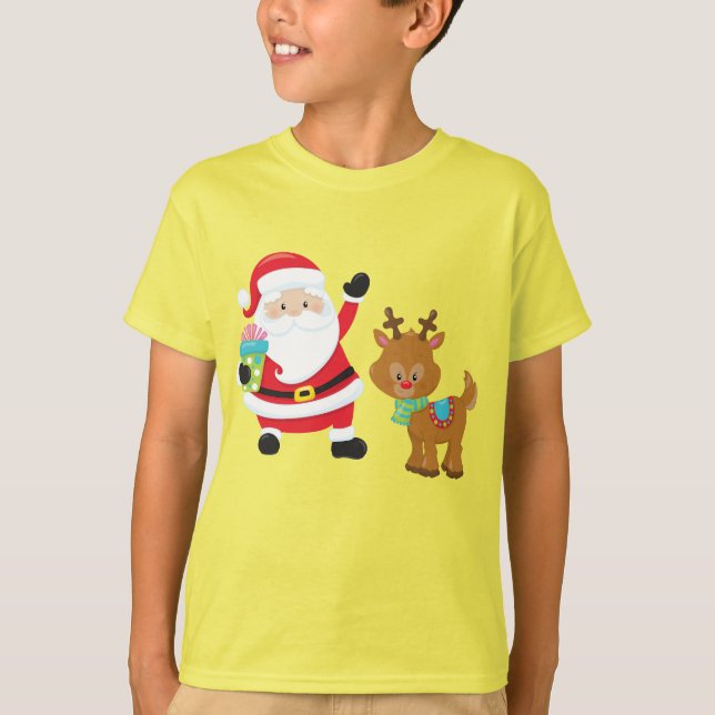 Tomten Rudolph, Red-Nested Reindeer unge christmas T Shirt (Framsida)