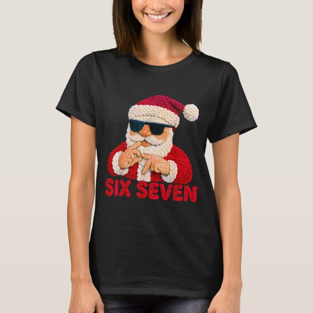 Tomten säger Six Seven - 6 7 Meme Latch Hook Garn  T Shirt (Framsida)