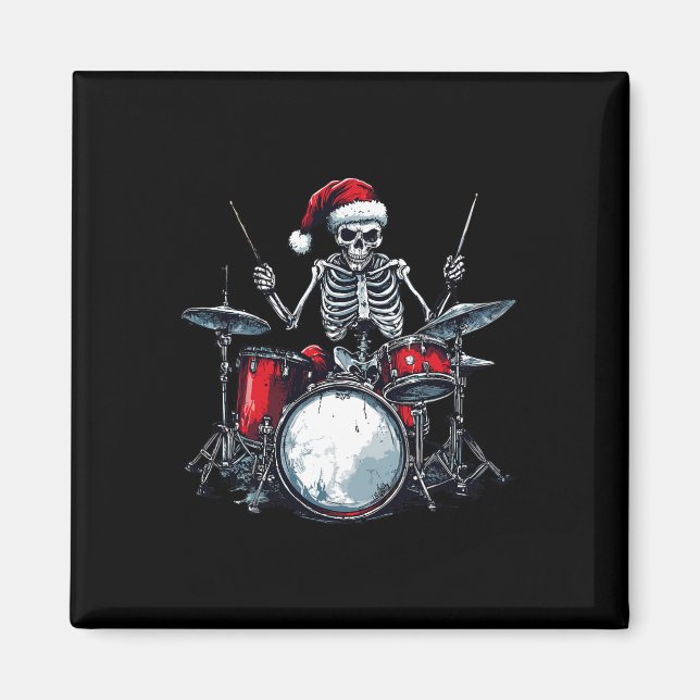 Tomten Skeleton Spelar Drum Percussionist Drummer Magnet (Framsidan)