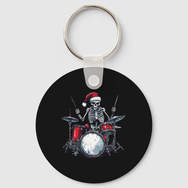 Tomten Skeleton Spelar Drum Percussionist Drummer Nyckelring (Framsida)