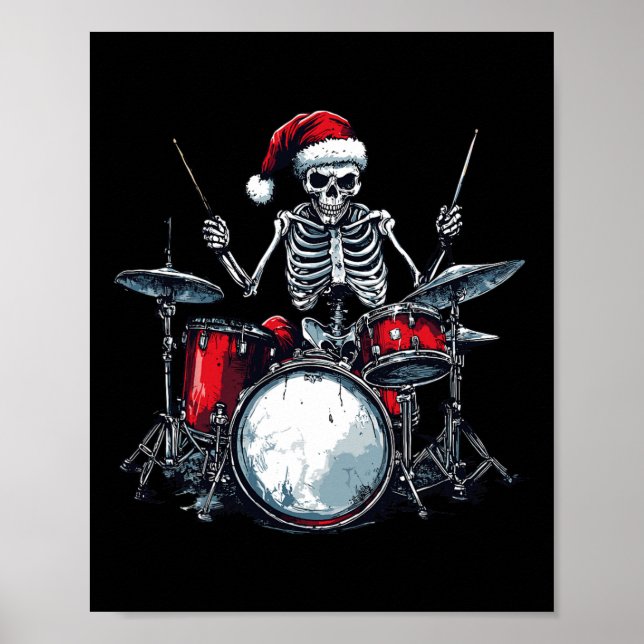Tomten Skeleton Spelar Drum Percussionist Drummer Poster (Framsidan)