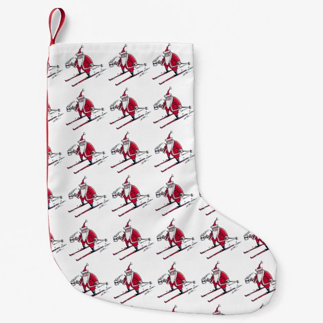Tomten Skiing många julklappar Liten Julstrumpa (Framsidan)