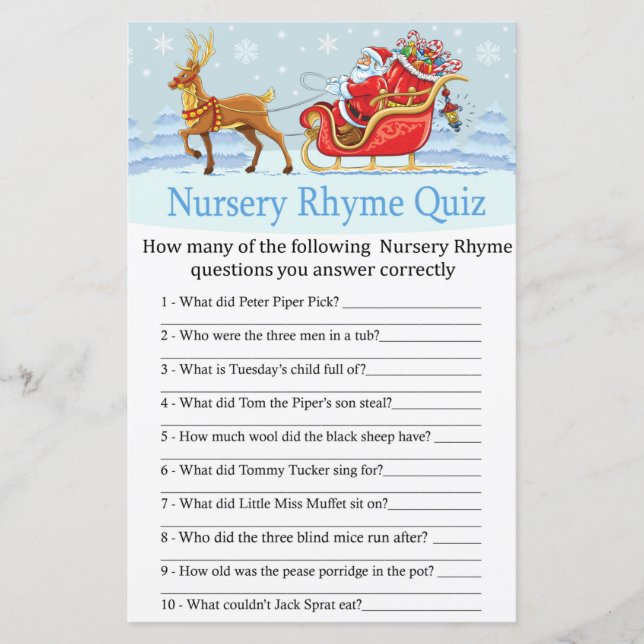 Tomten Sleigh Reindeer Nursery Rhyme Quiz-spelet (Framsida)