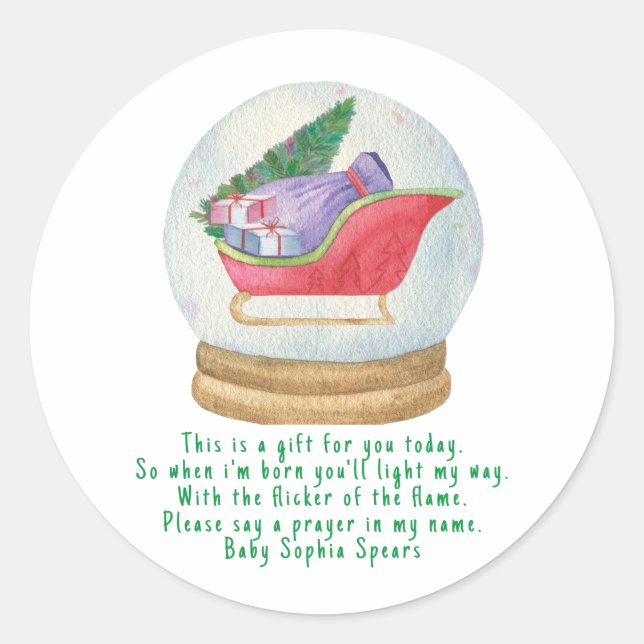 Tomten slet. Etikett för Prayer-ljus (Framsida)