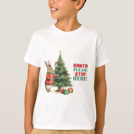 Tomten, sluta här, kanin Träd dekorerar T Shirt