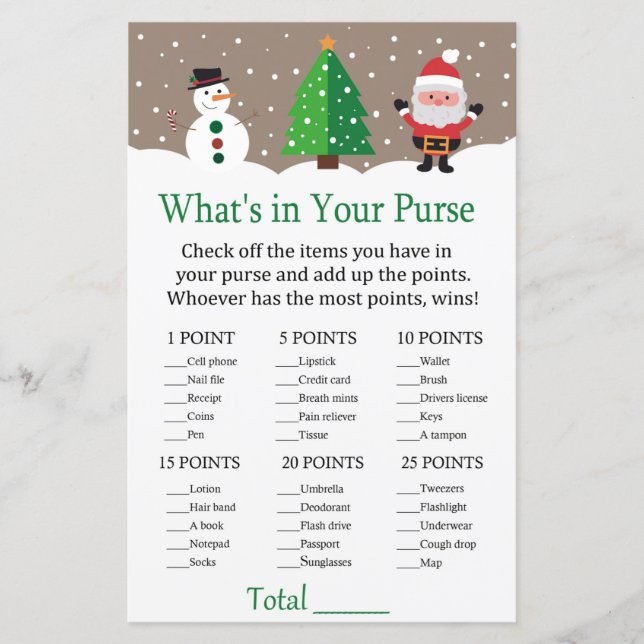 Tomten, snögubbe Vad är det i ditt handväska? (Framsida)