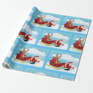 Tomten som drar renar i pappra shjulklump presentpapper