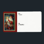 Tomten som håller Baby Jesus Fraktsedel<br><div class="desc">Vackert vintage bild i Jultomten med leksak som håller Baby Jesus i arm.</div>