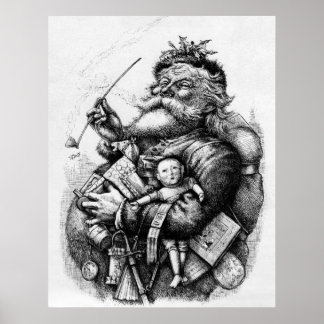 Tomten som håller leksak svart och vitt poster