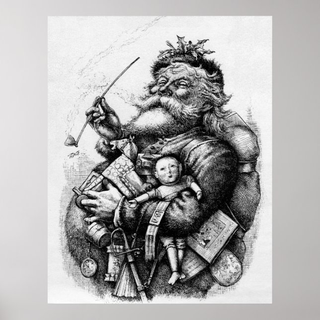 Tomten som håller leksak svart och vitt poster (Framsidan)