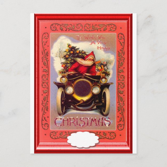 Tomten som kör en veteranbil helg vykort (Framsida)
