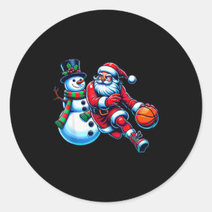 Tomten spelar basket med en snöman jul runt klistermärke