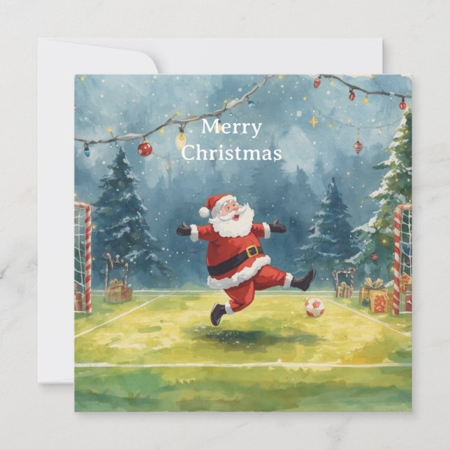 Tomten spelar fotboll jul lov  julkort (Framsida)