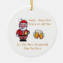 Tomten stannar här med en öl på en julgransprydnad keramik
