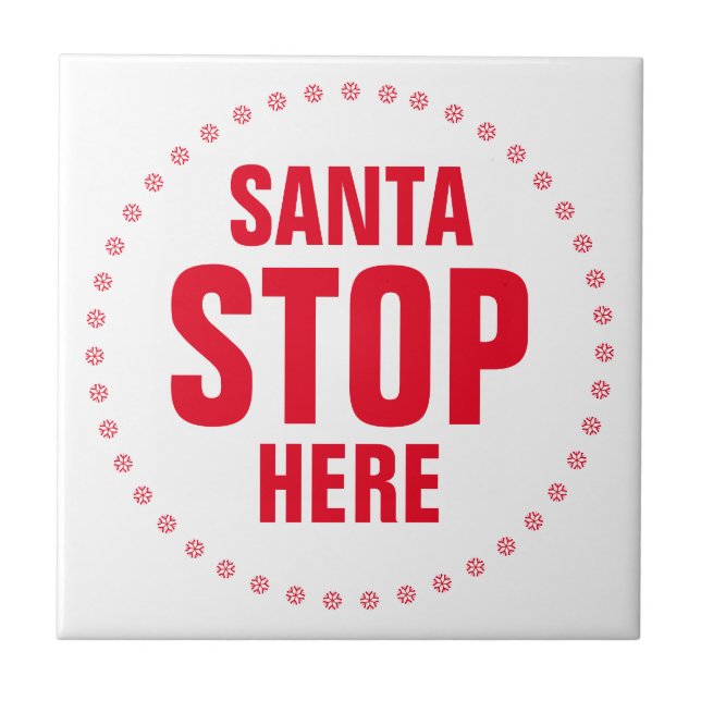 Tomten stannar här rött och vitt sött kakelplatta (Framsidan)