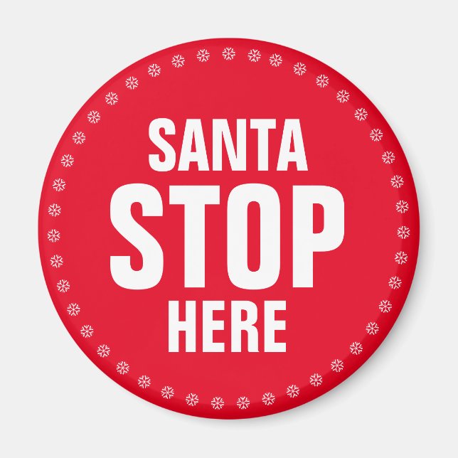 Tomten stannar här rött och vitt sött magnet (Framsidan)