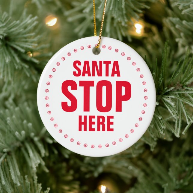Tomten stannar här, vit, söt, rolig jul julgransprydnad keramik (Träd)