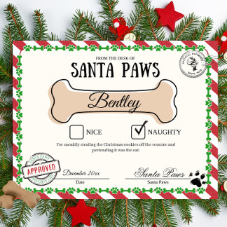 Tomten Tass Naughty List Certificate for Hundar Poster