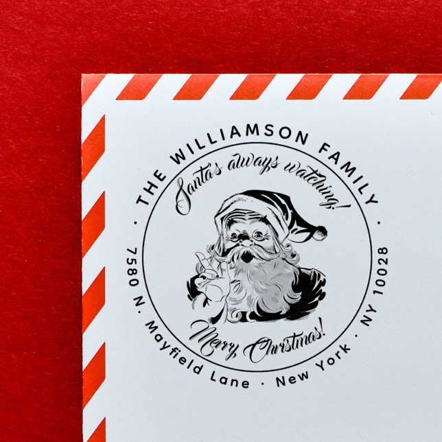 Tomten tittar alltid på | Returadress av Vintage Stämpel (Santa´s Always Watching Vintage Return Address Rubber Stamp)
