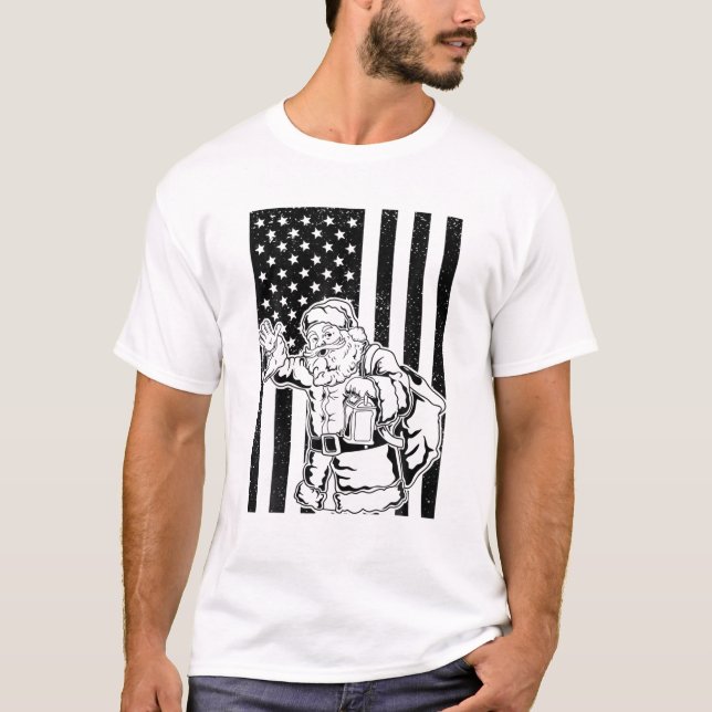Tomten Wave Single Färg American Flagga T Shirt (Framsida)
