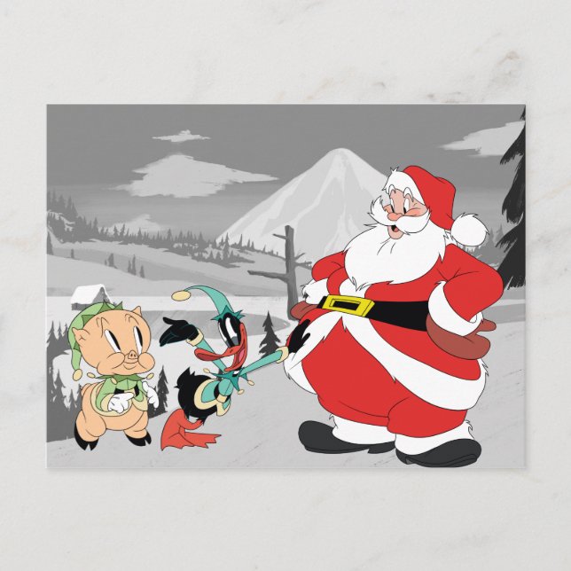 Tomtens Elves Porky Gris & DAFFY ANKA™ Helg Vykort (Framsida)