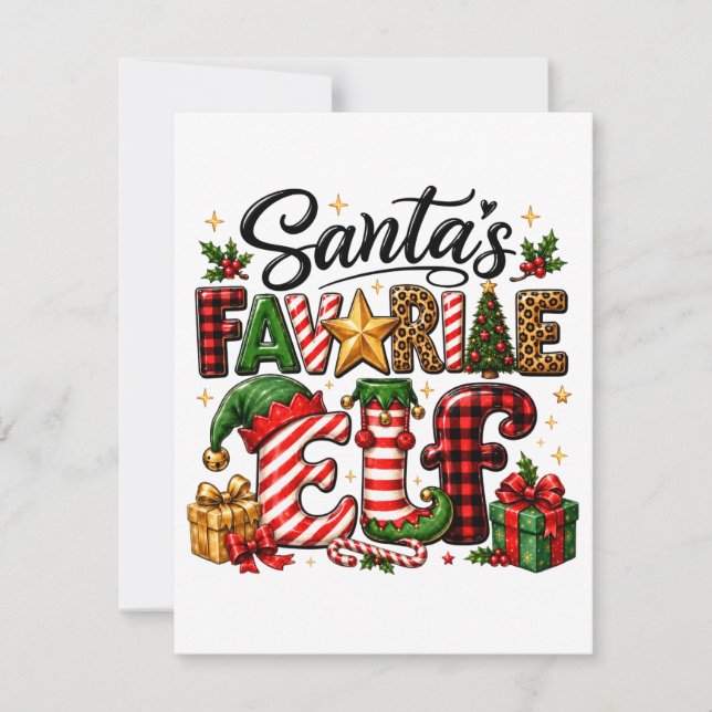 Tomtens favorit-älv jul anteckningskort (Framsida)