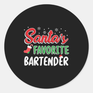 Tomtens Favorit Bartender T Shirt Söt Julfest Runt Klistermärke